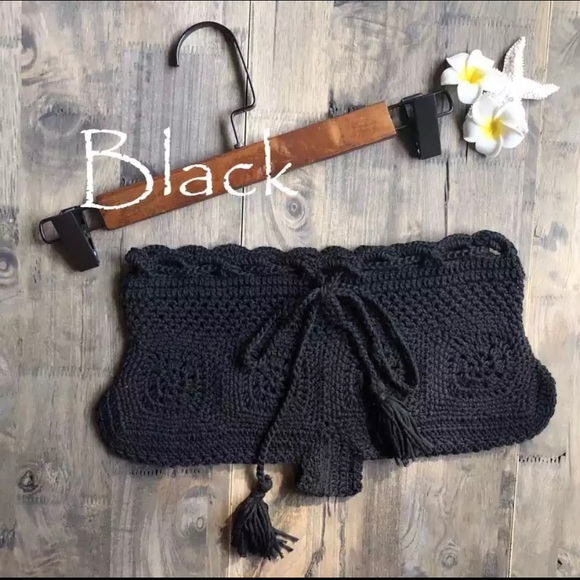NWT S itty booty crochet drawstring shorts hipster BLACK swim beach - Picture 2 of 15